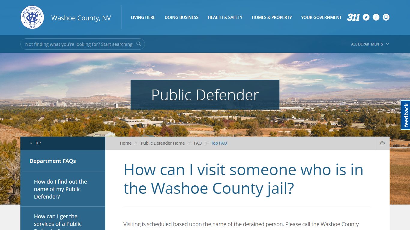 How can I visit someone who is in the Washoe County jail?